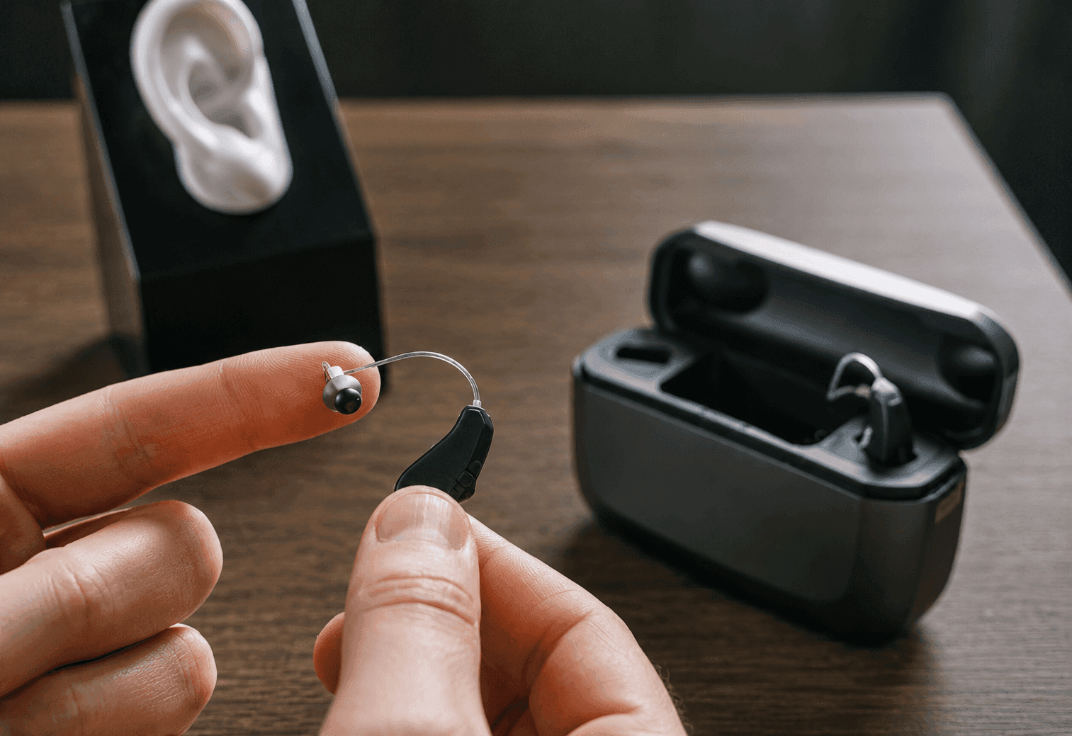 Small in-ear hearing aid device used for discreet amplification