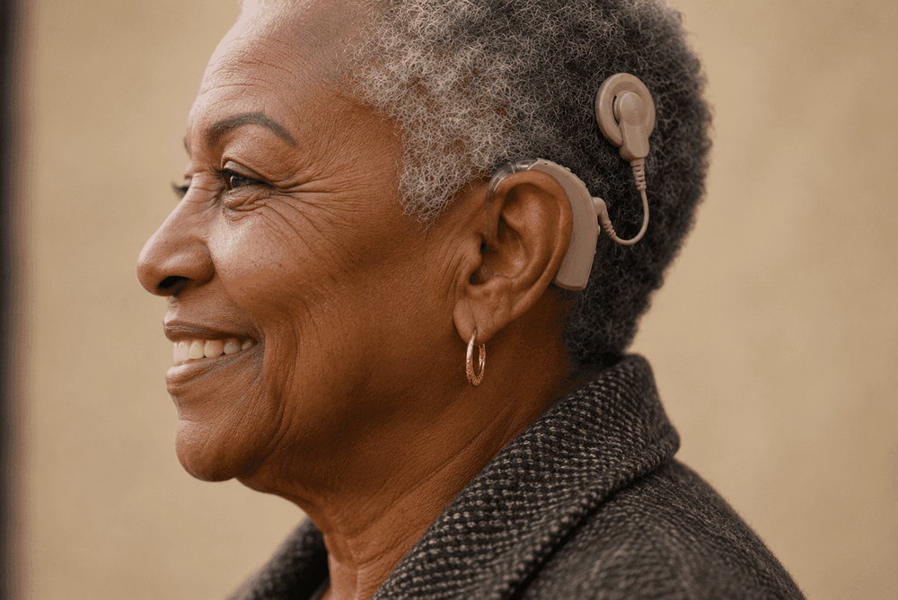 Woman wearing a cochlear implant