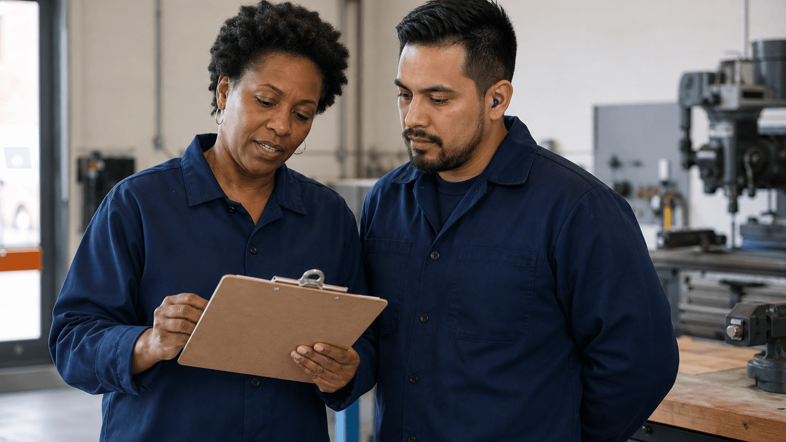 Worker wearing hearing protection during a workplace noise assessment
